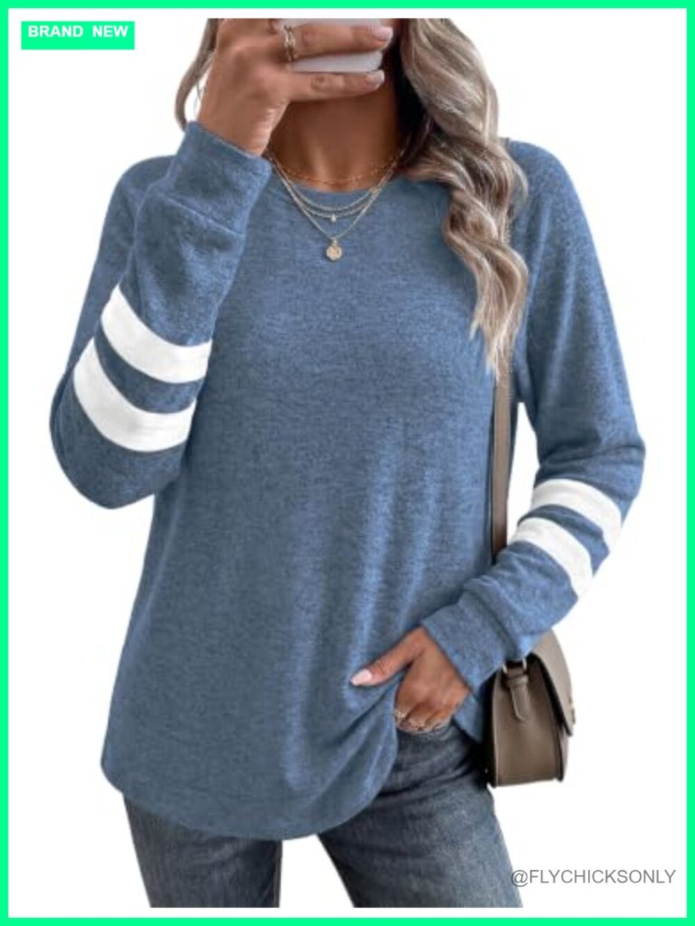 Crewneck Color Block Sweatshirt Tunic Long Sleeve Pullover Casual Fall Top